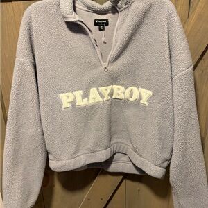 PLAYBOY Lavender Plush Quarter-Zip Pullover with Cream Logo